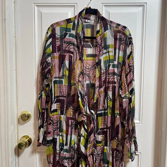 Units Sheer Long Line Artsy Tie Front Cover Up Cardigan Women's Sz X-Large - Picture 3 of 9